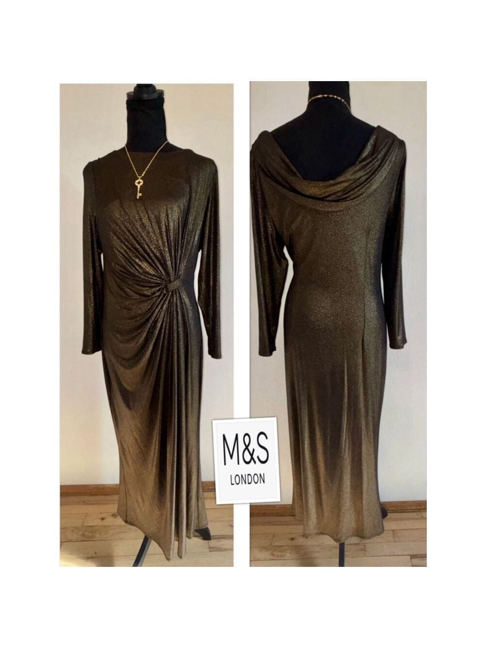M & S Collection Glam Whimsigoth Gold Metallic Mobwife Maxi Dress Size 10 Petite